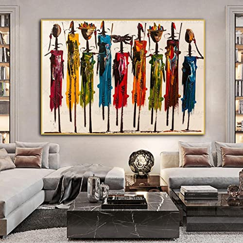 HYFBH Abstrakte afrikanische Frau Ölgemälde auf Leinwand Porträt Poster Wandkunst Bild für Wohnzimmer Moderne Wohnkultur 70x105cm/28x41inch mit Goldrahmen
