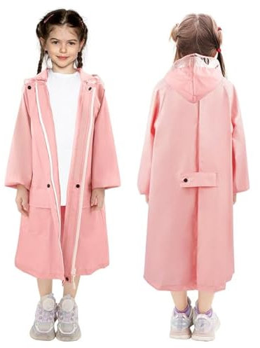 LAMA Manteau de pluie pour enfant, poncho de pluie, veste légère, réutilisable, avec capuche et housse de sac à dos, pour vélo, randonnée, camping, voyage, Rose, 90-120