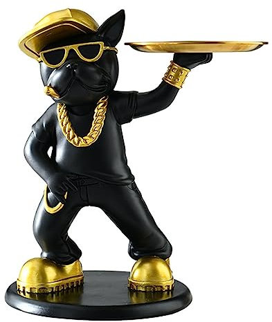 Vinbcorw Französische Bulldogge tablett deko skulptur Figur Statue schlüsselschale für flure Harz Tierskulptur Hunde Skulptur Harz Deko Desktop Ornament,10