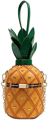 Haowul Pu Leder Crossbody Bag Obst Ananas Form Kettenumhängende Umhängetasche Trendy Einkaufstasche Besorte Messenger -Tasche Handtasche Geldbörse