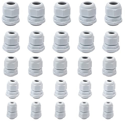 25pcs Cable Gland Nylon Plastic Waterproof Adjustable, Cable Glands Joints Wire Protectors- Pg7, Pg9, Pg11, Pg13.5, Pg16 - White
