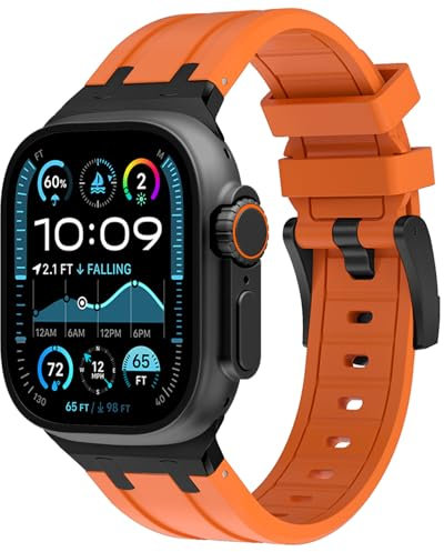 WINGLE Cinturino di ricambio per Apple Watch, 49 mm, 46 mm, 45 mm, 44 mm, 42 mm (serie 3 2 1), cinturino di ricambio per iWatch Ultra 2/Ultra/Series 10 9 8 7 6 5 4 SE 3 2 1, nero/arancione