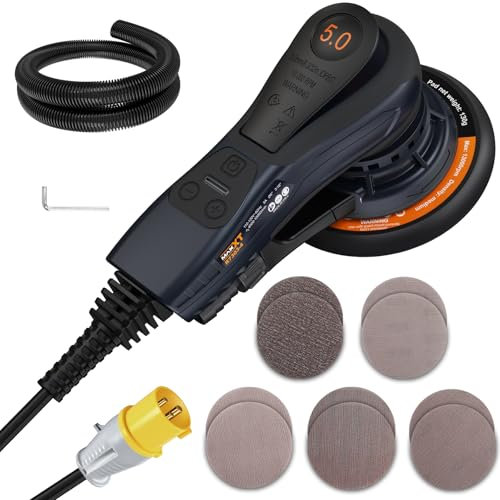MAXXT 150mm 110V UK Plug Orbital Sander | 350W Brushless Motor, 6-Speed (4000-10000 RPM), Waterproof Design for Woodworking & Outdoor Use | Low Vibration & Dust Extraction