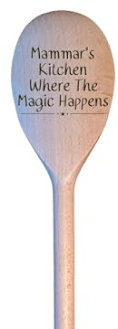 LunaTastic Gifts Wooden Engraved Spoon - Mammar Birthday Milestone Christmas Stocking Filler Chef Cooking Baking Gift - 30cm Long - Magic Happens