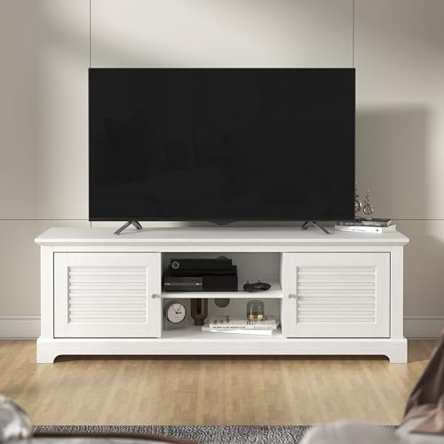 Galano Milan Wide TV Unit, Entertainment Centre for up to 65 TV, 150cm TV Unit with 2 Doors, TV Stand Cabinet for Living Room, Large Storage (Pearl White Oak)