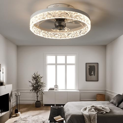 FLYFO Fan Plafoniera, Creativo Moderno LED Dimmerabile Ventilatore, Con Illuminazione e Telecomando Muto, 2 Modalità e 6 Livelli Regolabile Luci Della Camera da Letto Ufficio Ristorante (WHITE-small)