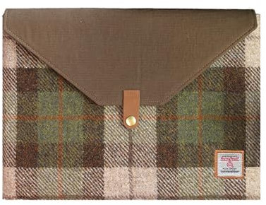 TAILORMAP Harris Tweed Laptop-Hülle, kompatibel mit MacBook Air/Pro 12-13 Zoll Notebook, Aktentasche Herren Business A4 Liner Bag (Grün Braun)