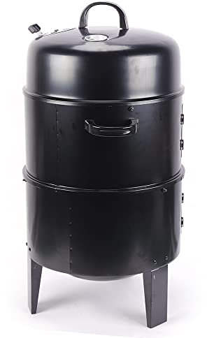 Barbecue 3 in 1, Ø 40 x 84 cm, griglia affumicatrice a carbonella, griglia multifunzione regolabile, scarico dell'aria e termometro per affumicatura, affumicatore, barbecue all'aperto e cottura