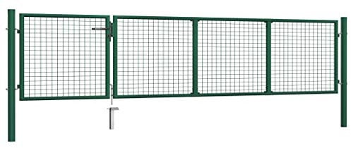 Gecheer Gartentor Gartentür Zauntor Hoftor Gartenpforte Gartenzaun Tür Set Mit Schloss und 3 Schlüsseln geliefer,Maschendraht Zaun 350 x 125 cm (B x H),Panelhöhe: 75 cm Stahl Grün