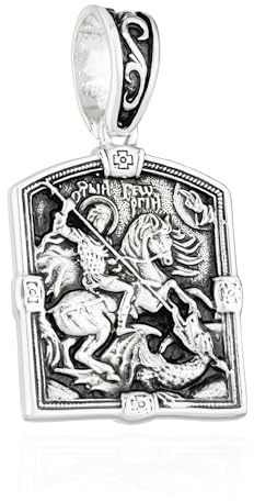 NKlaus Anhänger Heiliger Georg, Drachentöter, 925 Silber, 6,8g, 1 Stück | Höhe: 21mm; Breite: 18,6mm; Öse: 7,6x6,2mm