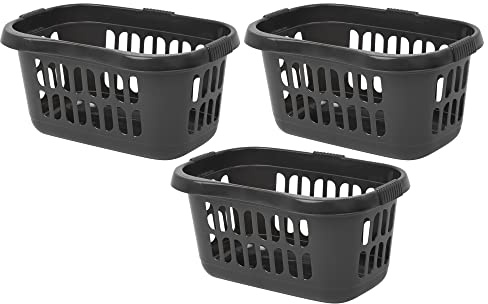 (Set of 3) 60L Litre Large High-Grade Plastic Hipster Laundry Basket Storage Clothes Washing Basket Laundry Hamper Basket Organiser For Bathroom Laundry Room Kids Nursery (Midnight Greyish)