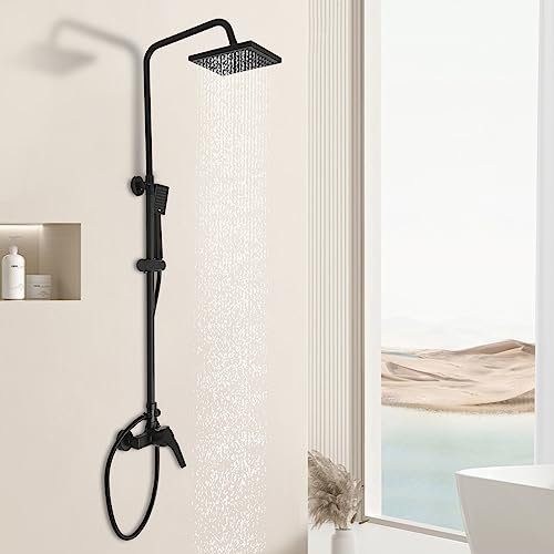 Biniliubi - Termostato de ducha dorada, grifo de pared, columna antical termostática, casa monomando estándar, cromado incluido, altura regulable, cuartos de baño, duchas bañeras