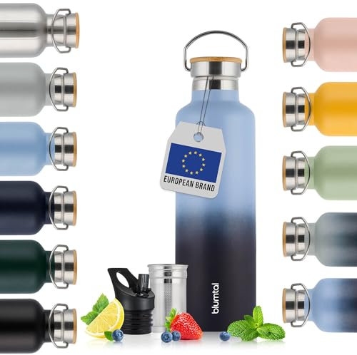 Blumtal Thermosflasche 500ml - doppelwandige Trinkflasche Edelstahl 500ml - Isolierflasche 500ml BPA frei - Edelstahl Trinkflasche 500ml/Teeflasche - Trinkflasche Thermo 500ml - Grey Blue & Dark Ocean