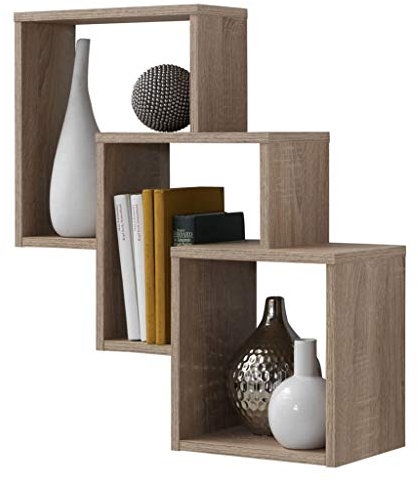 FMD Wandregal, Bücherregal Wandboard Fotoregal Badablage Geeignet für Hotel Eingangshalle Badezimmer Wohnstube mit 3 Fächern Eichenbraun