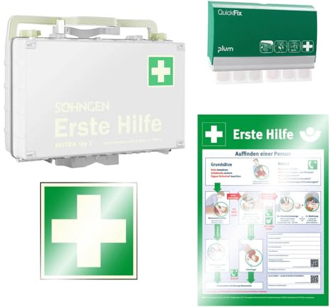 TMS PRO SHOP Erste-Hilfe-Koffer DYNAMIC-GLOW L, weiß, Ö-Norm Typ 2, mit Wandhalterung, Pflasterspender und Zubehör, Art.-Nr. 610509 | Verbandskasten | Notfallkoffer | Erste Hilfe Kasten