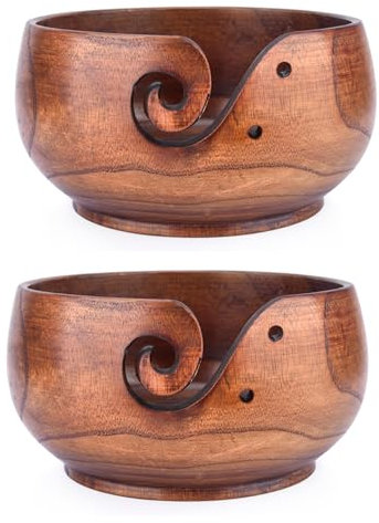 SEIWEI 2 cuencos de hilo de palisandro hechos a mano, soporte de lana portátil para tejer y accesorios de ganchillo