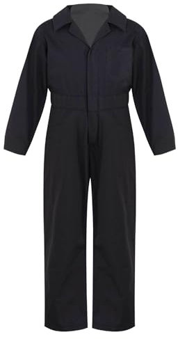 Miaeowve Kinder Arbeitsoverall Jungen Mädchen Langarm Jumpsuit Reverskragen Schutzanzug Lang Arbeitshose Latzhose Kesselanzug Für 5-16 Jahre Schwarz 170-176