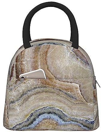 fifbird Lunchtasche für Damen, isoliert, Onyx-Stein, hellblauer Druck, Lunchbox, Kühltasche, Tragetasche mit Vordertasche, wiederverwendbar
