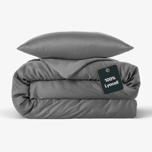 twenty:three Lyocell Bettwäsche (1x) 200x220 + (2X) 40x80 Dark Gray - 100% Tencel - Gewonnen aus Eukalyptus - Hochwertig - Nachhaltig - Atmungsaktiv - Luxus - Hypoallergen