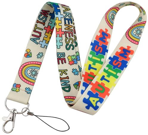 TVIVID Autism Awareness Jigsaw Ribbon Lanyard Phone Rope for Keys ID Badge Holder Neck Strap Keychain Cord Hang Rope Lariat