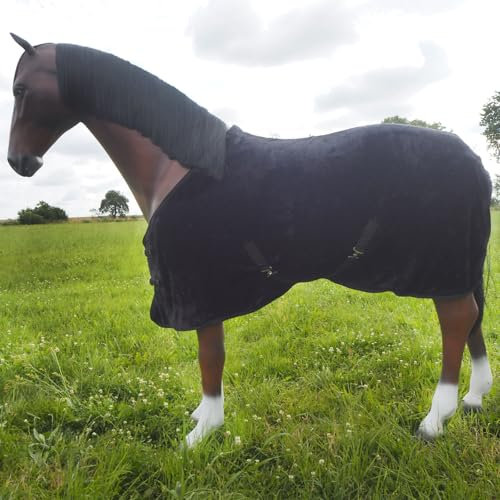 Brama-West - Abschwitzdecke Pferd aus weichem Plüsch | mit Frontverschlüssen & Bauchkreuzgurt | Pferdedecke Transportdecke | Schwarz, Gr. 135