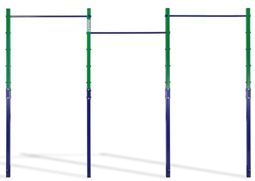 ZERRO Reckstange Outdoor Turnreck bis 150kg belastbar, Höhenverstellbar Dreifache Turnstange Outdoor, grün-blau