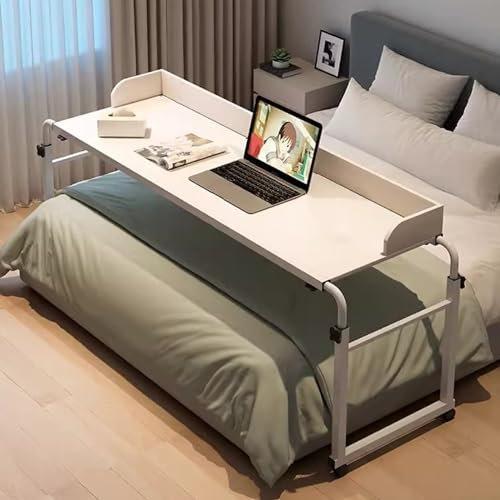 ZHFASDS üBerbetttisch Mit Rollen,HöHenverstellbar Schreibtisch Pc Tisch Essenstablett Schreibtisch Rollender Medizinischer Tisch Fauler Schreibtisch Mit Rollen(Color:Weiß)