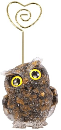 Nupuyai 10cm Tigerauge Eule Figur Fotohalter Tischdeko, Harz Eule Stein Vögel Basis Memo Kartenhalter, Tischkarte Menü Namensschild Tischnummern Halter für Hochzeit Büro Haus