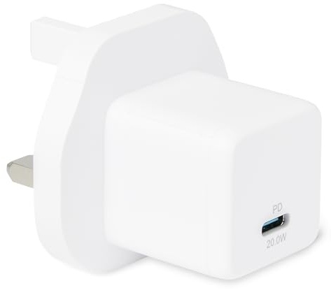 Amazon Basics Fast Charging USB C Nano GaN Wall Charger, 20W 1-Port PD 3.1 for Tablets Phones, White