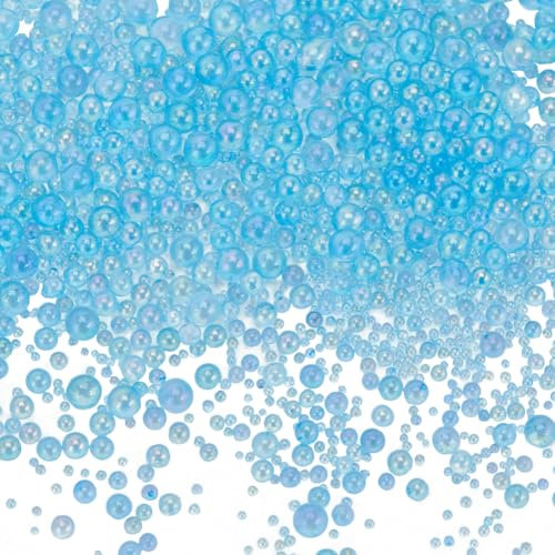 SUNNYCLUE 1 boîte de 100 G de Perles en Verre à Bulles en Vrac pour Petits Vases Perles de Remplissage Transparentes Bleues Magiques Gouttelettes d'eau Rondes Miniatures en Vrac Perles sans Trou pour