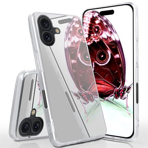 moex Mirror Case für iPhone 16 Hülle mit Spiegel und erweitertem Kantenschutz aus Silikon, Handyhülle verspiegelte Rückseite, Stylische Handy Schutzhülle dünn, Silber