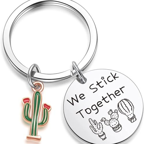 Hibetek Cactus Keychain We Stick Together Keychains Colored Cactus, Silver/Green, One Size