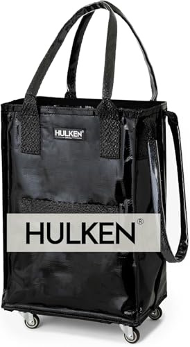 HULKEN (Small, Black) Reusable Grocery Bag On Wheels, Shopping Trolley, Rolling Tote, Zipper Closure, Lightweight, Carries Up to 33 lb, Folds Flat