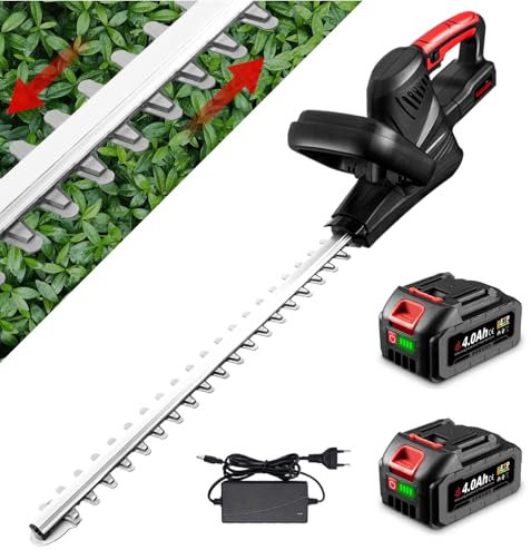 ONEVAN Akku Heckenschere, 20 Zoll Bürstenlos Elektrische Gartenschere Heckenschere mit 2 * 4000mAh Akkus, 51 cm Schnittlänge, 26 mm Zahnabstand, Heckenschere mit Akku und Ladegerät