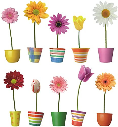 decalmile Pegatinas de Ventana Plantas en Macetas Vinilos para Ventanas Plantas Verdes Mariposas Anticolisión Vinilo No Adhesivo de Pegatinas Vidrio Ventana