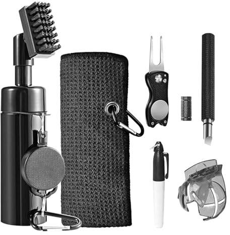 6Pcs Golf Club Cleaning Kit, Golf Club Cleaner Brush Golf Accessories | Golf Club Brush Groove Cleaner with Spray Bottle and Retractable Cord, Microfiber Golf Towel Golf Groove Sharpener