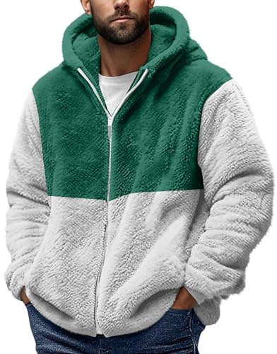 Mrat Men's Winter Fleece Coat Fuzzy Sherpa Hoodies Fluffy Fleece Jackets Long Sleeve Zip Up Tops Thermal Open Front Hoodies Casual Warm Coat Outerwear Windproof Jacket Loose Fit Pullover 4XL