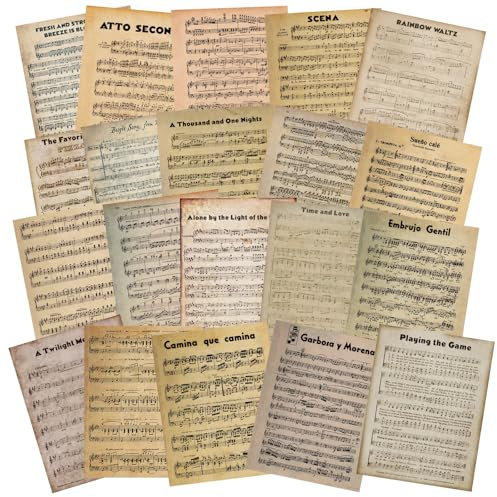 Fullhawl 20 Stück Vintage-Noten-Scrapbook-Papier, 21,6 x 27,9 cm, dekoratives Decoupage-Papier, doppelseitig bedruckte Notenblätter für Scrapbooking, Bastelalbum, Papierbastelarbeiten