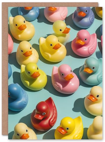 Artery8 Greeting Card Rubber Ducks Ducky Colourful Pattern Modern Blank For Him Or Her Art Birthday Card