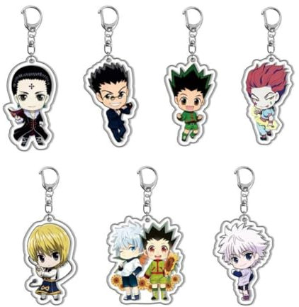 HUNTERHUNTER Porte-clés GON Freecss Figurine Pendentif Killua Zoldyck Acrylique Porte-clés Sac Décor Accessoires Cos Game Props 7pcs