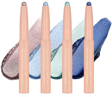 OULAC Lidschatten Set Wasserdicht, Drehbarer Lidschatten-Stift Hält 24 Stunden+, Metallic Finish, Vegan 4PCS