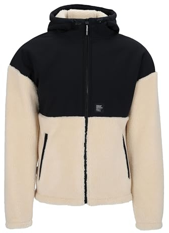 Spitzbub Herren Sherpa Fleece Hybridjacke Beige – Warm & Atmungsaktiv – Verstellbare Kapuze, Saum & Bündchen – Outdoor Jacke