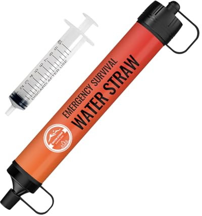 Outdoor Personal Water Filter Camping Straw - Portable Water Filter Kit for Hiking, Camping, Outdoors And Survival Equipment, 0.01 Micron Filter with Straw, Remove 99.9% Bacteria - Orange