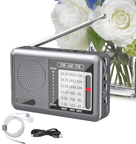 Radio Ondes Courtes - Poste Radio Mondial avec Écouteurs | Batterie Rechargeable, Récepteur Grand Public pour Voyage Camping et Activités Extérieures