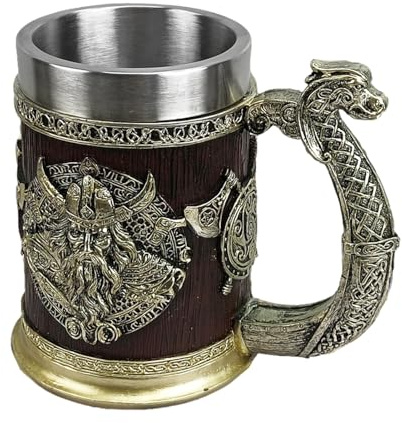 Nordics Vikings Beer Mug | Medieval Norse Mugs | Stainless Steel Whiskey Barrel Cup | Wine Coffee Cup | Beer Mugs Gift for Men, Decoration Father’s Day, 600ml