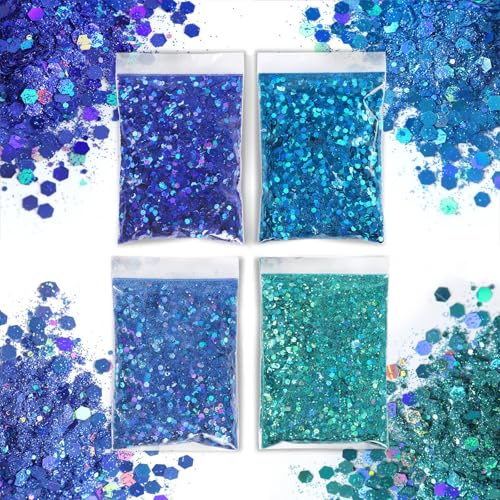 200g Glitzer zum Basteln, Blau Glitzerpulver Pailletten, Bastelglitzer, Glitter, Glitzerpuder für für Makeup, Handwerk, Party, Nägel, Kartenbasteln, Papier Dekoration (Blau 1)