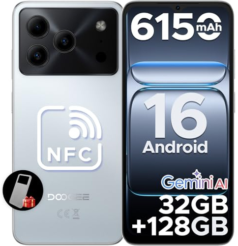DOOGEE Note 56 Pro Smartphone Android 16, 32GB+128GB/TF 2TB Telefono Cellulare, 6.56 HD+ 90Hz Telefoni, 6150mAh Octa Core Cellulari, 13MP+8MP/Face ID/4G Dual SIM/Widevine L1/OTG/Tipo-C/NFC/3.5mm Jack