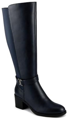 Pavers Block Heel Long Boots - Navy Size 5