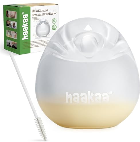 haakaa Halo Silicone Breast Milk Collector - 3oz/90ml, 1 Count | Wearable Manual Breast Pump for Breastfeeding, Hands Free Reusable Breast Milk Shells with Cleaning Brush