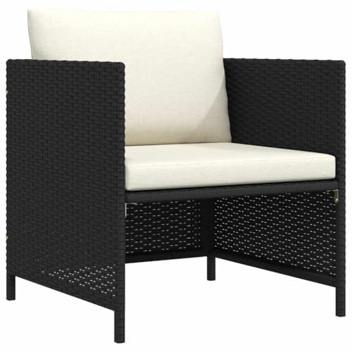 Holamys Gartensofa mit Kissen, Schwarz, aus wetterfestem PE-Rattan, 60x60x60 cm, modulares Design für Outdoor Lounge Sets, inklusive Sitzpolster und Rückenkissen